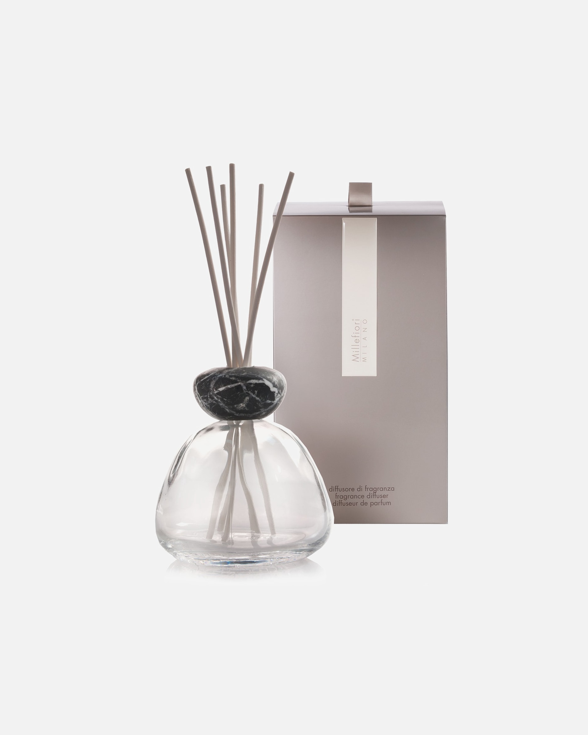Millefiori MILANO Diffuseur en verre transparent avec couvercle en marbre, noir