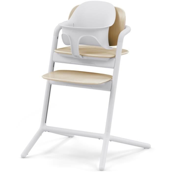 CYBEX - Trona convertible - Pack 3 en 1 - LEMO 2 - Blanco/Madera - Altura y profundidad ajustables - Incluye juego para bebé