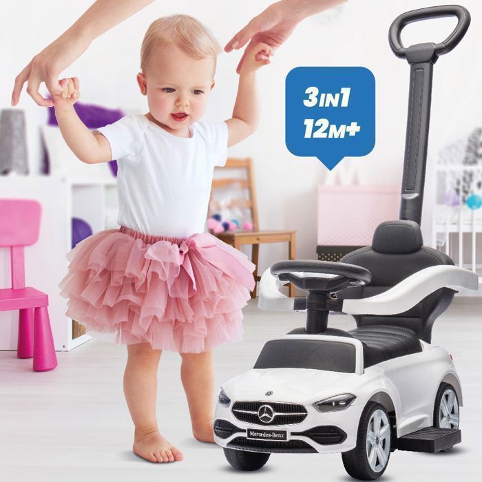 Coche eléctrico infantil Mercedes Clase C - De 12 a 36 meses - Con señal acústica - Reposapiés deslizantes - Compartimento de almacenamiento - Blanco