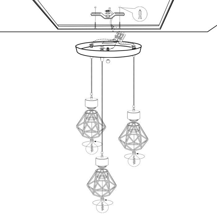 SNOGOLD Vintage hanglamp met 3 lampen (E27 fitting) van metaal en hout, geschikt voor woonkamer en slaapkamer, wit