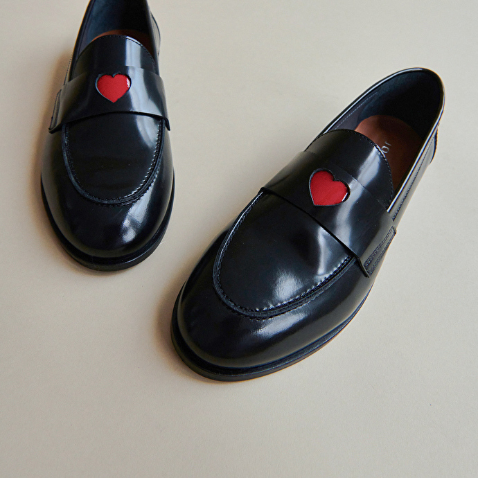 Mocassins à bouts ronds  en cuir glacé noir