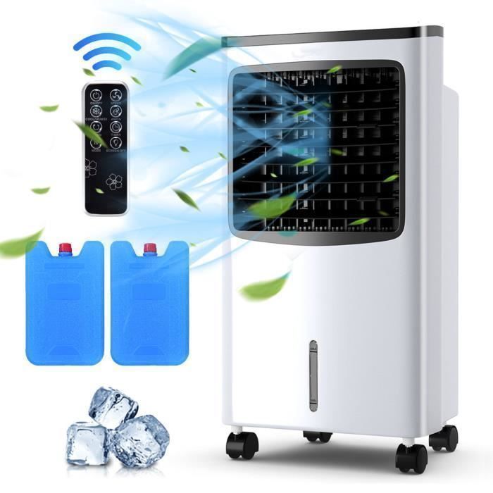 Aire acondicionado portátil COSTWAY de 8 litros y 75 W - Enfriador de aire con control remoto - Temporizador de 7,5 horas - Pantalla LED - Oscilación de 70° - 38 x 28,5 x 74 cm