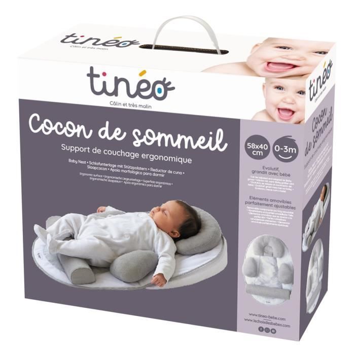 Cocon De Sommeil Bébé TINEO - Cale Bébé - Plan Incliné 10° - Évolutif - Ajustable - Amovible - 0-3 mois - Cale Tête Bébé - 58x40cm