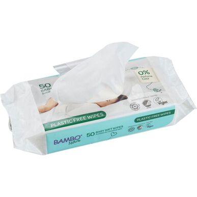 Chusteczki nawilżane dla niemowląt Bambo Nature, bez plastiku, biodegradowalne, 50 szt.
