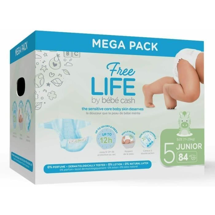 Freelife Baby Cash Mega Pack blöjor storlek 5 (11-25 kg) - 84 blöjor. 0 dofter