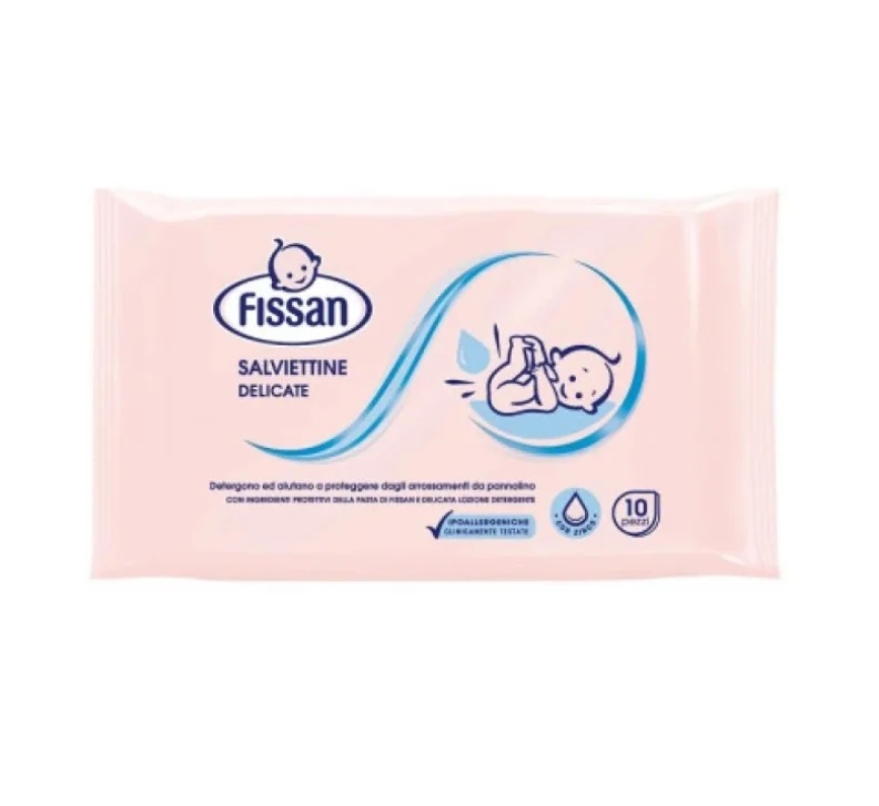 Toallitas de viaje FISSAN, 10 unidades. Composición dermatológicamente probada.