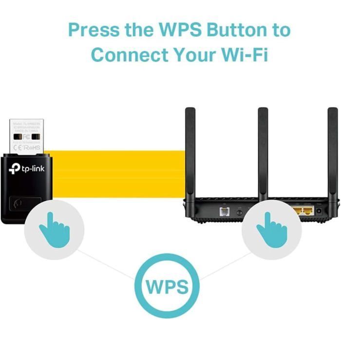 Clé WiFi Puissante N300 Mbps, mini adaptateur USB wifi, dongle wifi, Bouton WPS, compatible avec Windows 11/10/8.1/8/7/XP