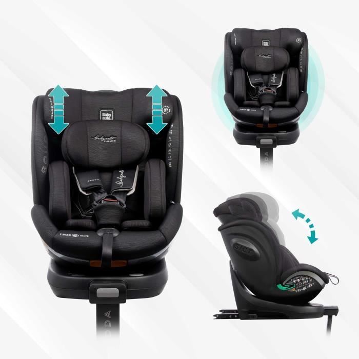 Bilbarnstol - BABYAUTO - SCUDDA GREY DOBBY - Från födseln till 12 år - 0-36 kg - I-Size - ISOFIX - 360° vridbar - ECE R129