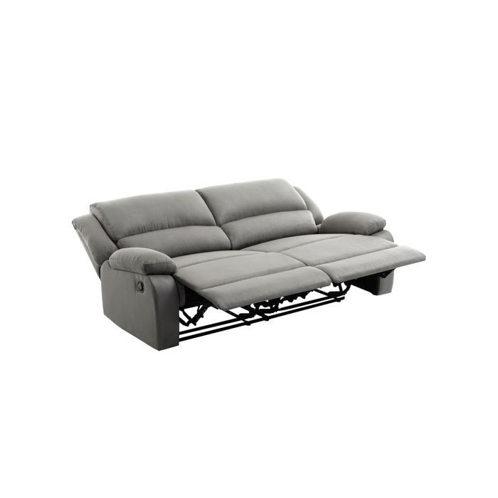 LEO 3-seater manual reclining sofa with 2 extra-large seats in microfiber - Grey - W193 x D93 x H96cm - LOUNGITUDE