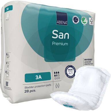 Apósitos para incontinencia Abena San Premium Invisible Leakage Protection 3A, forma anatómica, 28 unidades.