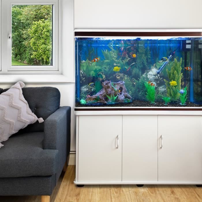 Aquarium - MonsterShop - 300 Litres - Blanc - Rectangulaire - Meuble de Support Blanc