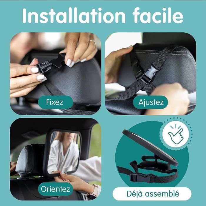 Retroviseur Voiture Bebe, Miroir Voiture Bébé – ABURNUDREY 100 % Incassable, Miroir Voiture Bébé pour Sécurité Sièges Arrière