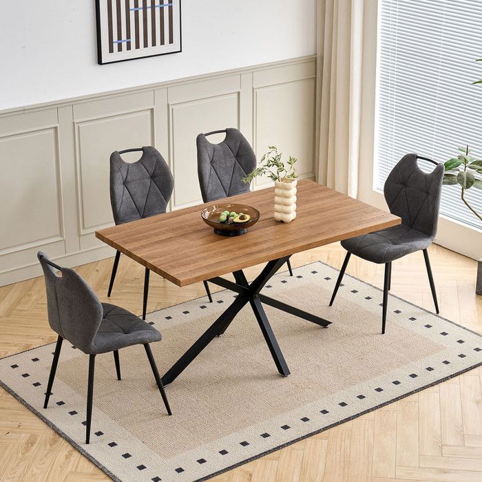 Lot de 4 chaises - DOWISDOLY - Chaise de Salle à Manger avec poignées - Vintage - Pieds en métal - Gris foncé