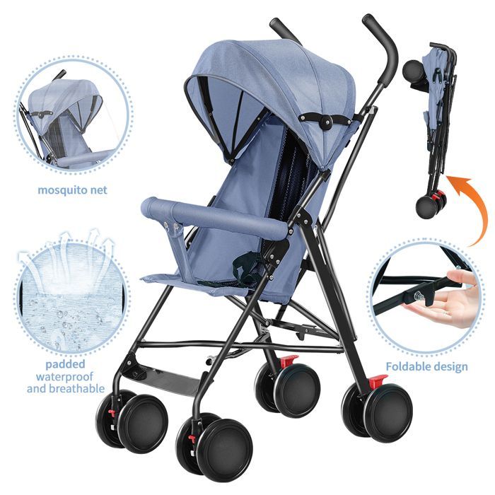 MIPAN - Stroller - Combination Stroller - With Rain Cover + Mosquito Net - Maximum Load Capacity: 30 kg - Blue