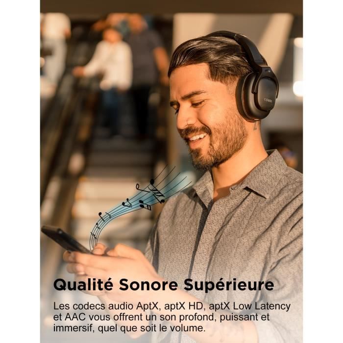 Cowin E9 Casque Bluetooth sans fil à suppression active du bruit, audio haute résolution,30 Heures de Lecture pour Le