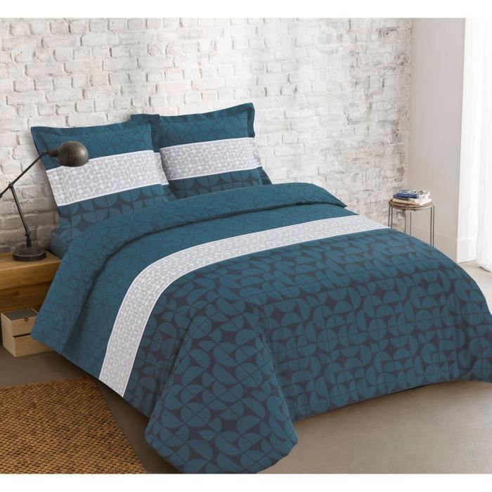 VISION - Juego de ropa de cama Basile - 100% algodón - Funda nórdica 200x200cm + 2 fundas de almohada 65x65cm - Gris