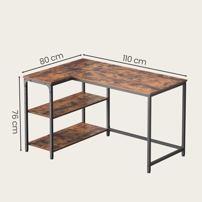 Bureau en L, Étagères Réglables avec Rangement, 110 x 80 cm, Marron