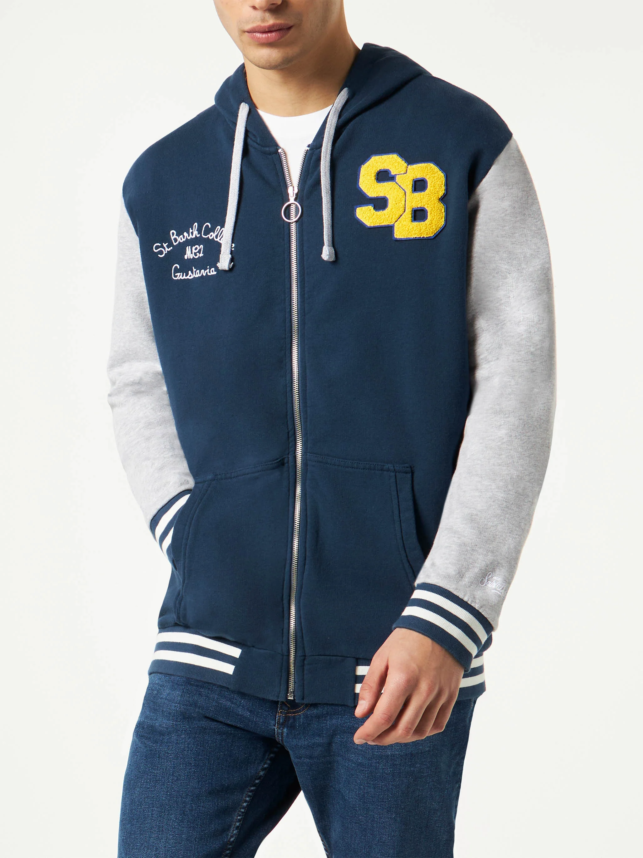 Herensweatshirt van katoen met patches en borduurwerk