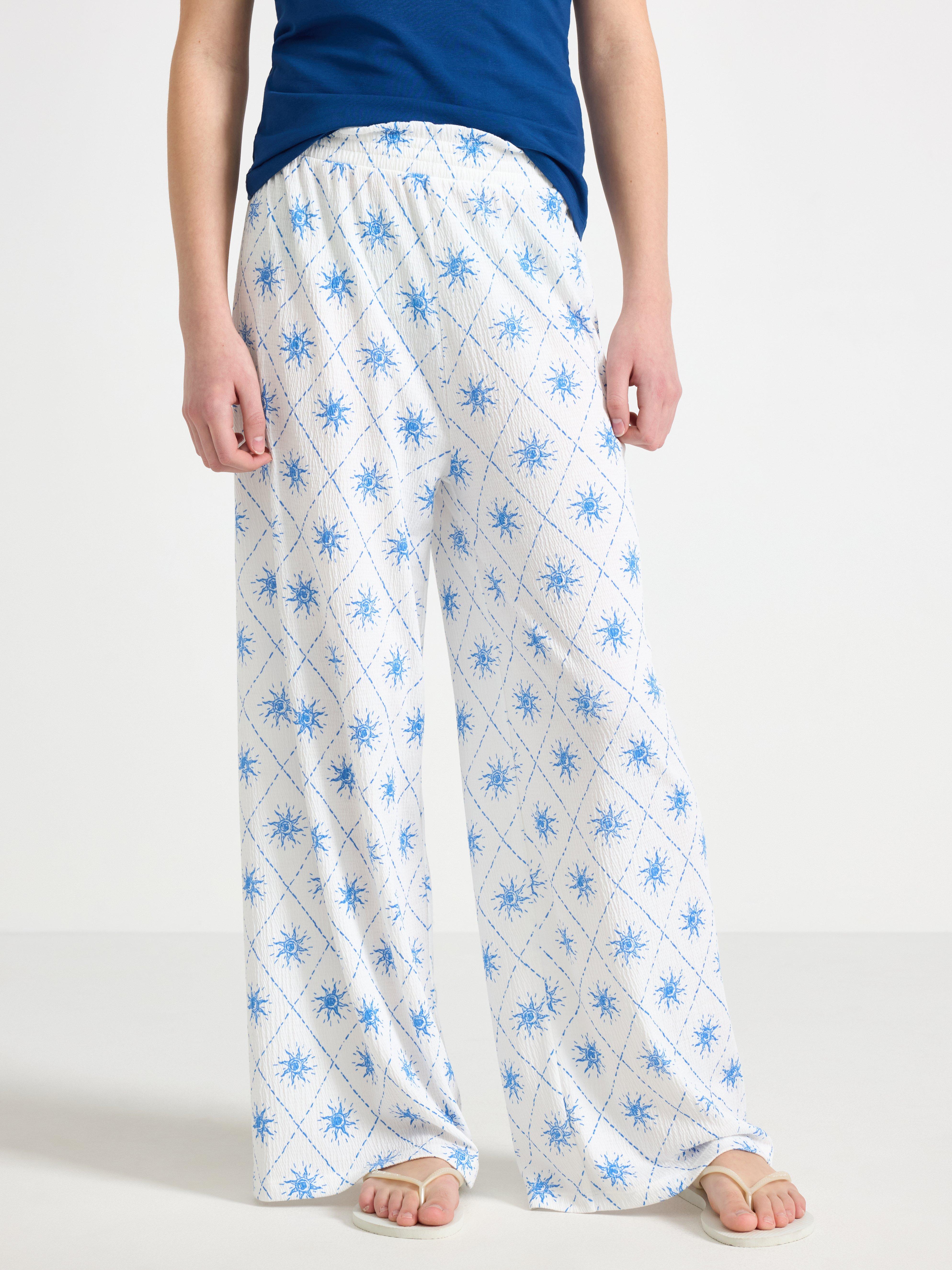 Pantalones de pierna ancha en punto color blanco roto