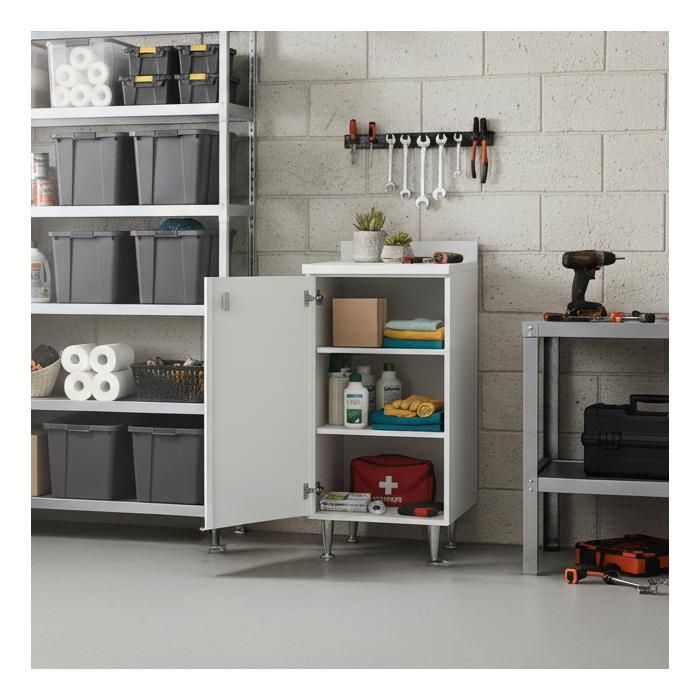 Meuble Bas Blanc 1 Porte | Armoire de Rangement Moderne avec Étagère Réglable | Livré Monté pour Salle de Bain/Entrée/Buanderie