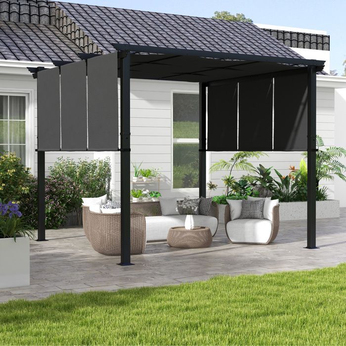 Outsunny - Pergola - Acier - 297x297x238cm - Gris foncé