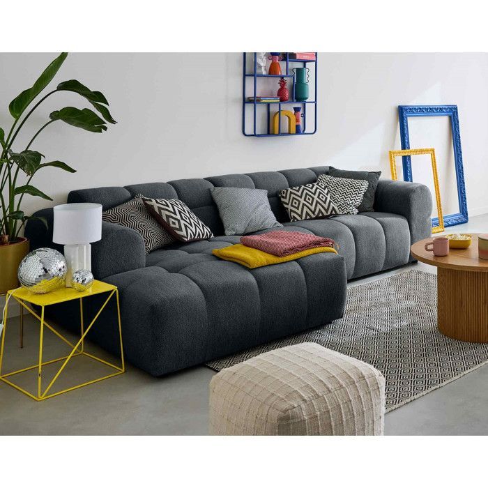 Ray – Ecksofa links – 4-Sitzer – Strukturierter Stoff – Grau