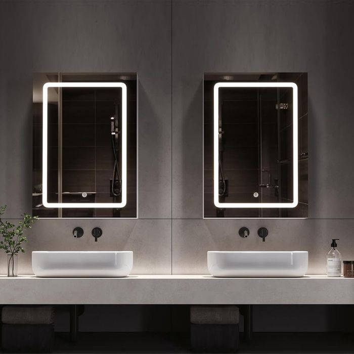 Armoire Murale de Salle de Bain avec LED Miroir, Meuble Salle de Bain Rangement avec 1 Porte, Blanc, 50x15x70 cm