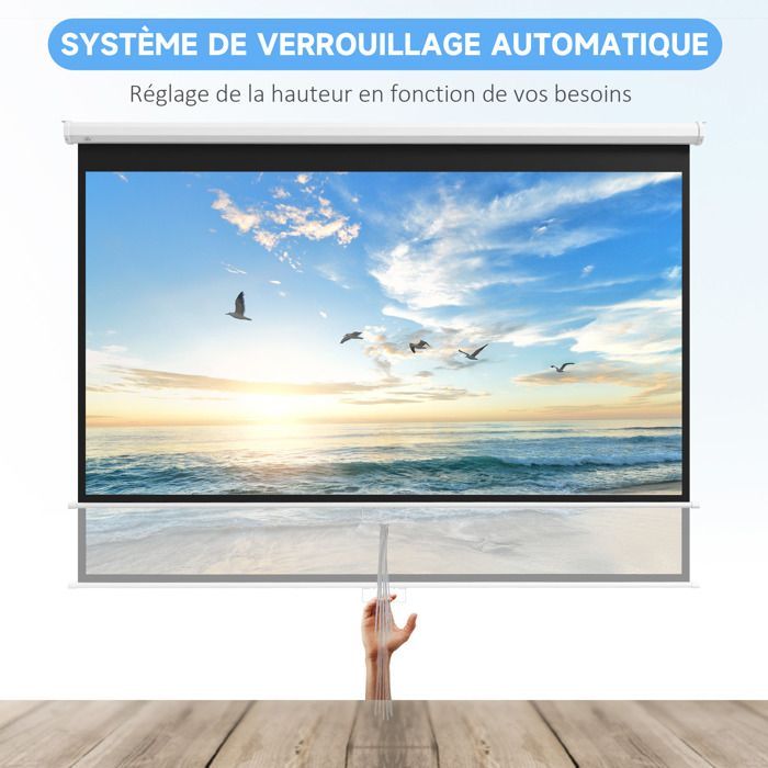 Pantalla de proyección HOMCOM de 120 pulgadas para cine en casa, formato 16:9, resolución 4K HD, montaje en pared/techo, acero, 283 x 8 x 192 cm, color blanco.