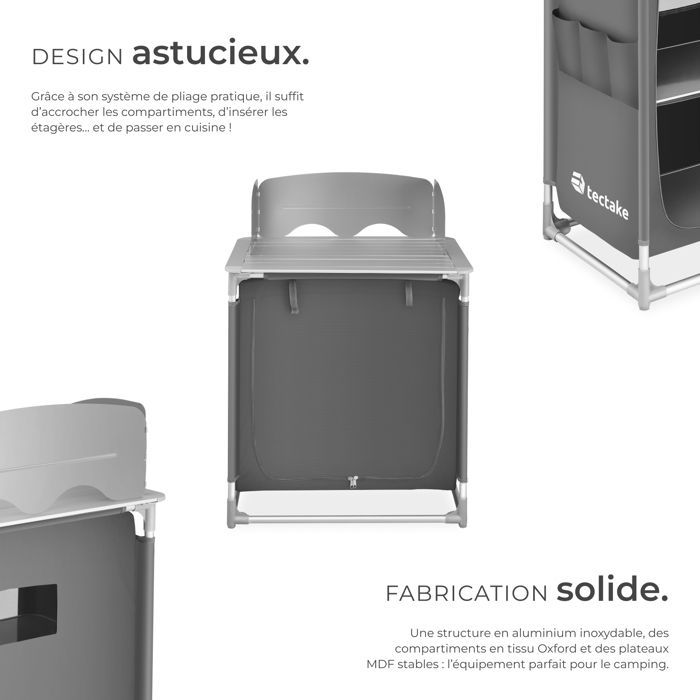 Muebles de camping - TECTAKE - Cocina de camping plegable con bolsa de transporte 76 x 53,5 x 107 cm - Gris