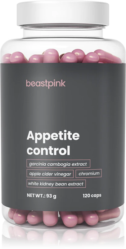 Cápsulas de suplemento alimentar BeastPink para controle do apetite, destinadas a atletas.