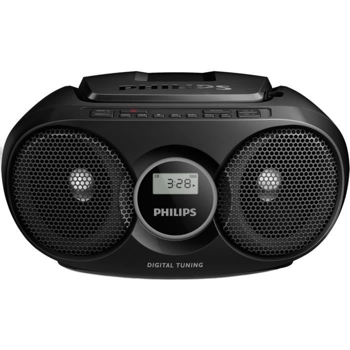 Reproductor de CD PHILIPS AZ215B/12 con sintonizador digital y entrada de audio de 3,5 mm - Negro