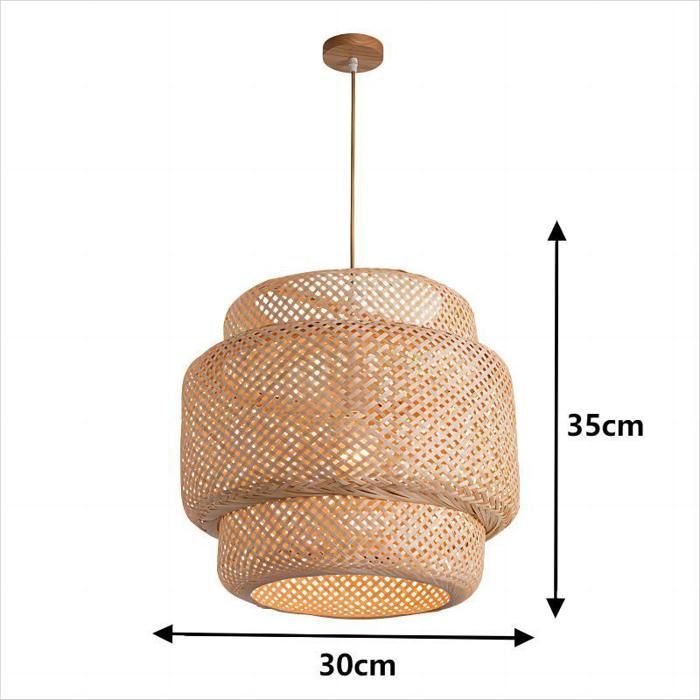 WOTTES Hanglamp, Bamboe Rotan Hanglamp, Natuurlijk, Ø30*35cm, 1 stuk voor Slaapkamer, Eetkamer, Keuken