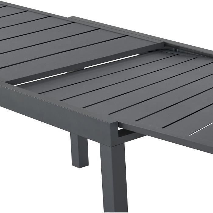 Mesa de jardín rectangular extensible para 6 a 10 personas - Estructura de aluminio - L 135-270 x An 90 x Al 75 cm - Gris oscuro
