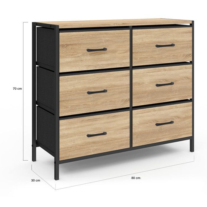 IDMARKET UTAH 6-drawer fabric chest, 80 cm, industrial design storage unit