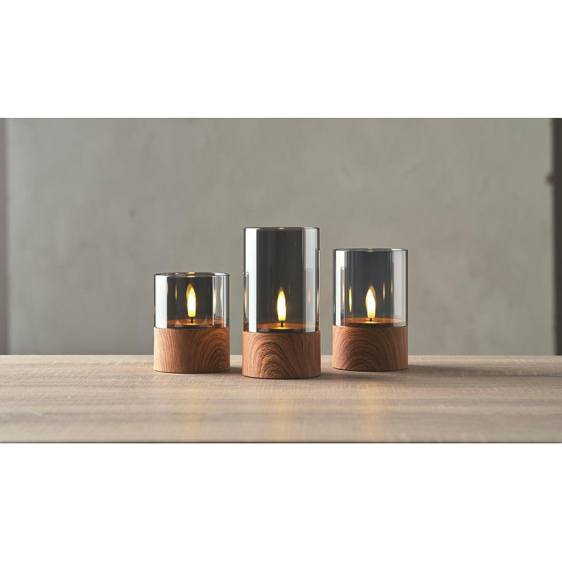 Vie Selected LED-lys 3 stk. med glat glas og træbase
