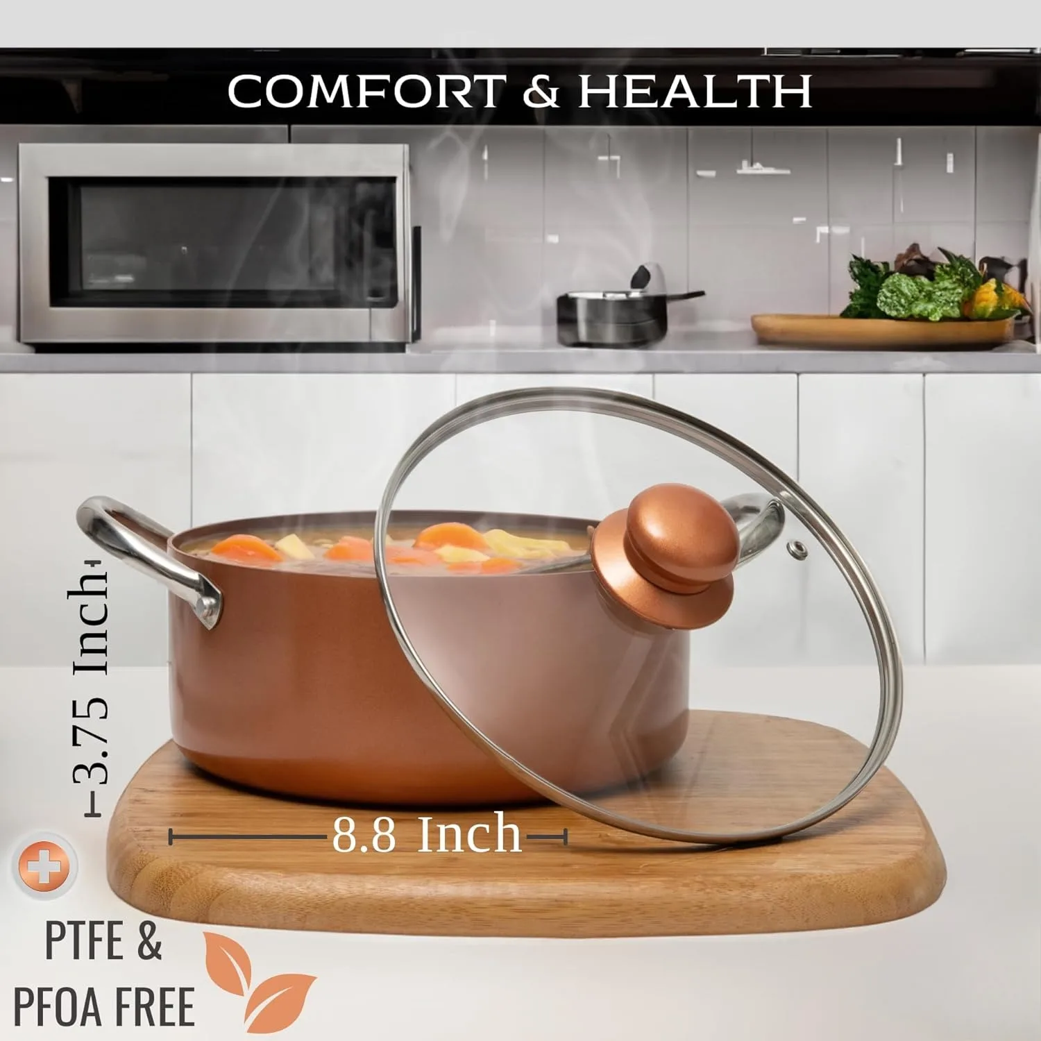 Ensemble de 7 pièces de casseroles et poêles en cuivre, batterie de cuisine antiadhésive Copper Chef, poêles carrées en cuivre, casserole ronde en cuivre et panier à friture