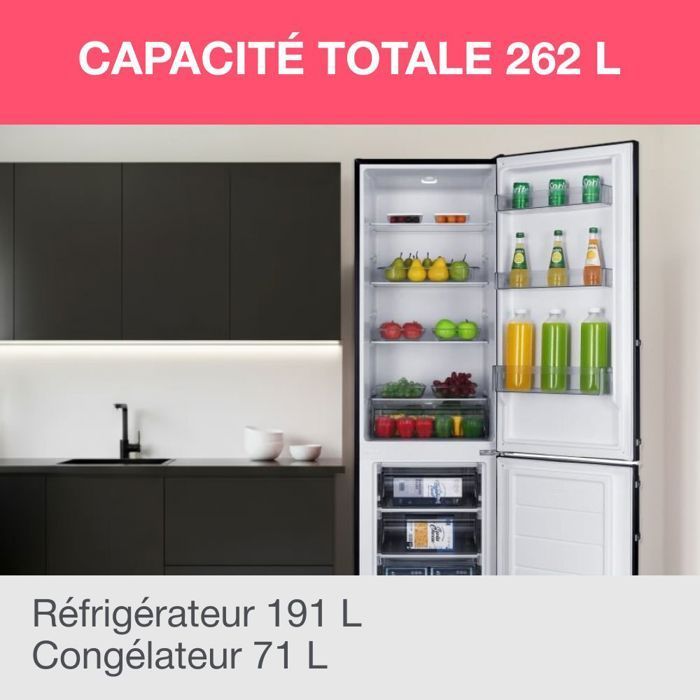 Réfrigérateur combiné - OCEANIC - OCEAFC262STDB - 262 L - Classe D - 55 x 56 x 180 cm - Noir