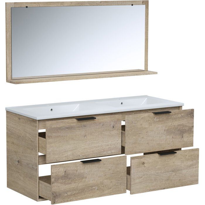 Conjunto de baño: mueble de baño con 4 cajones, lavabo (120 x 45 x 55 cm), espejo, biselado.