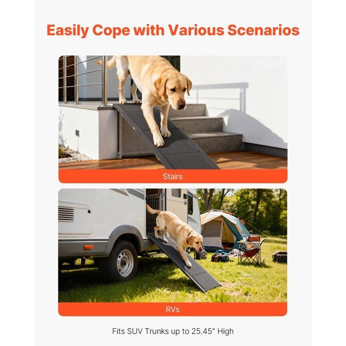 Rampa para perros VEVOR - 180 x 43,2 cm - Rampa de acceso plegable para coches, apta para perros medianos y grandes (hasta 113 kg).