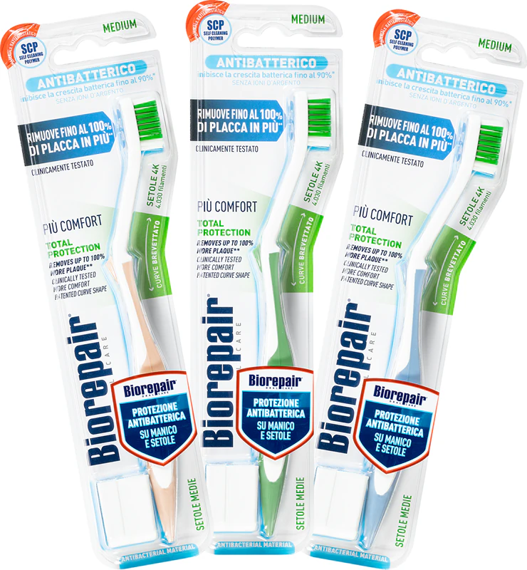 Escova de dentes Biorepair Total Medium, dureza média