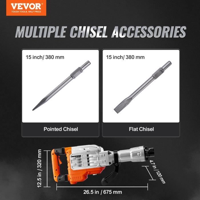 Taladro/cincel demoledor VEVOR 3500W 2 cinceles 1900 BPM