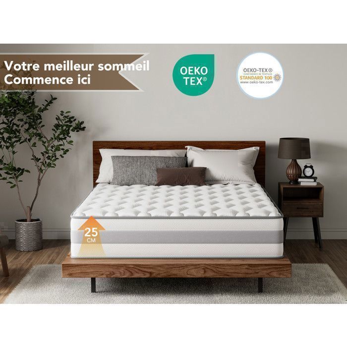 Materasso HOMAVO 160x200 cm, spessore 25 cm, molle insacchettate, 10 strati, 7 zone, reversibile, silenzioso, certificato OEKO-Tex, per un sonno riposante.