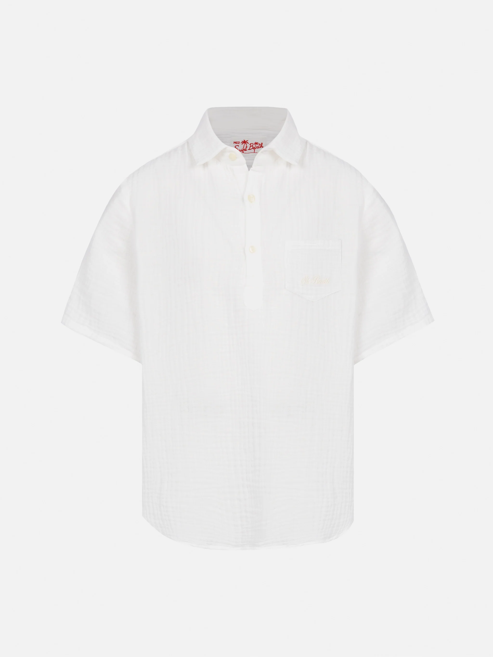 Madeira poloshirt van witte katoenen gaasstof