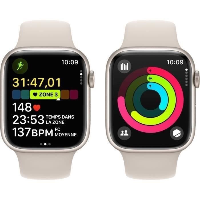 Apple Watch Series 9 GPS - 45mm - Starlight Aluminum Case - Starlight Sport Band - M/L - Refurbished - Excellent