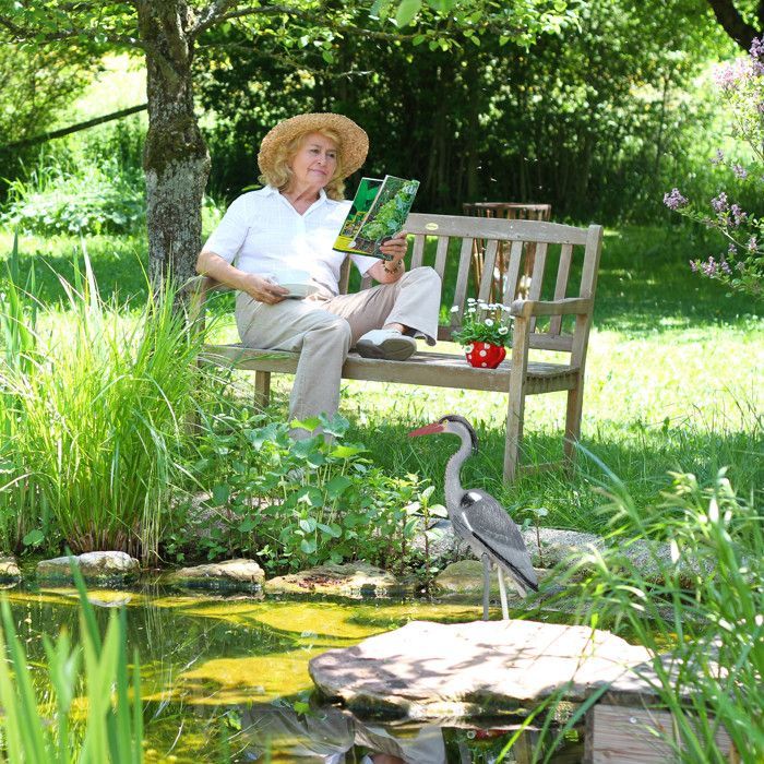Relaxdays Reiher-Dekofigur, Schutz vor Fischfängern, stehender Vogel, Teich, pflanzbar, PE, Grau