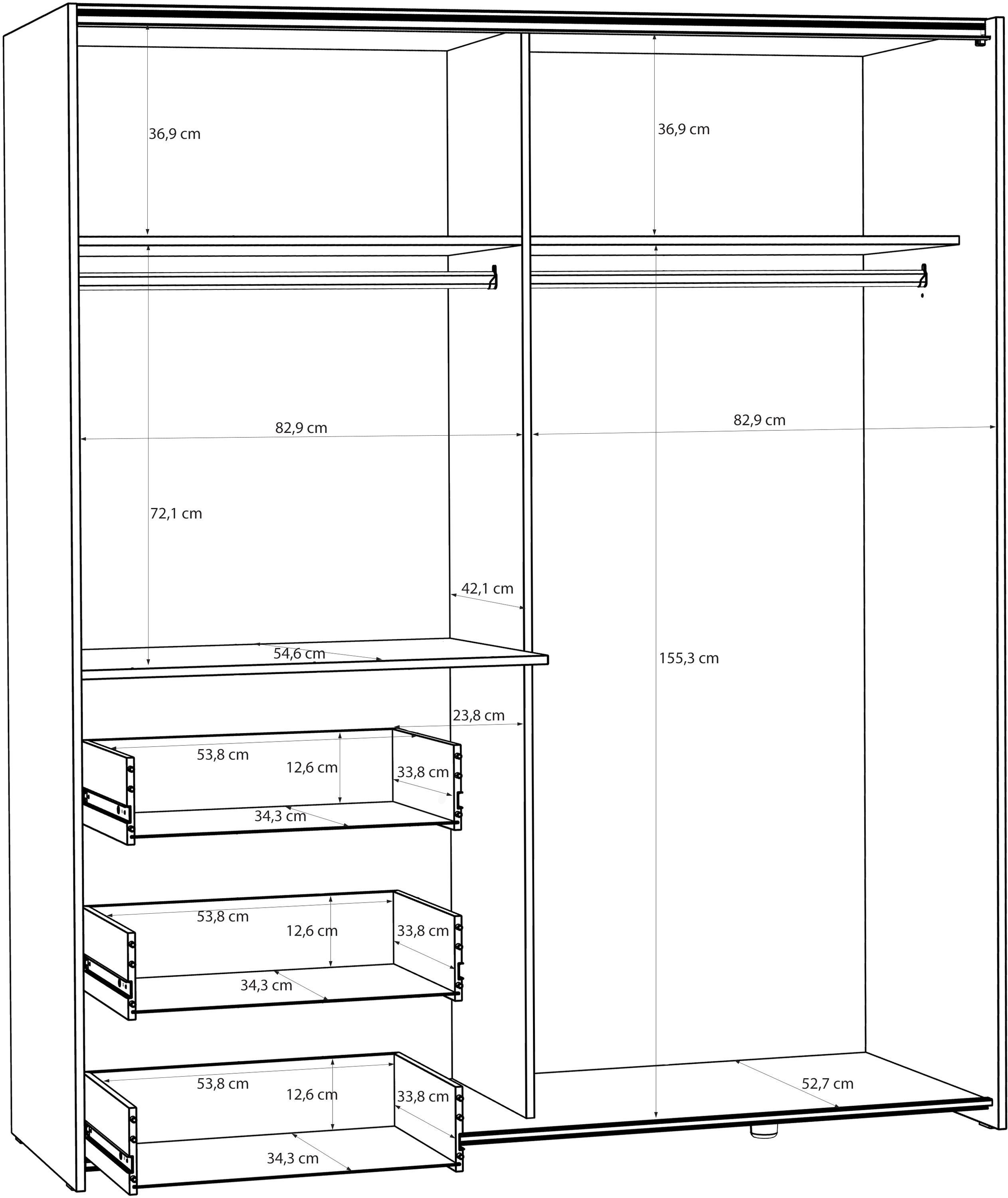 Armoire - 2 portes coulissantes 3 tiroirs - Décor Sable et miroir - L170,3 x P61,2 x H200,5 cm - WINN 2