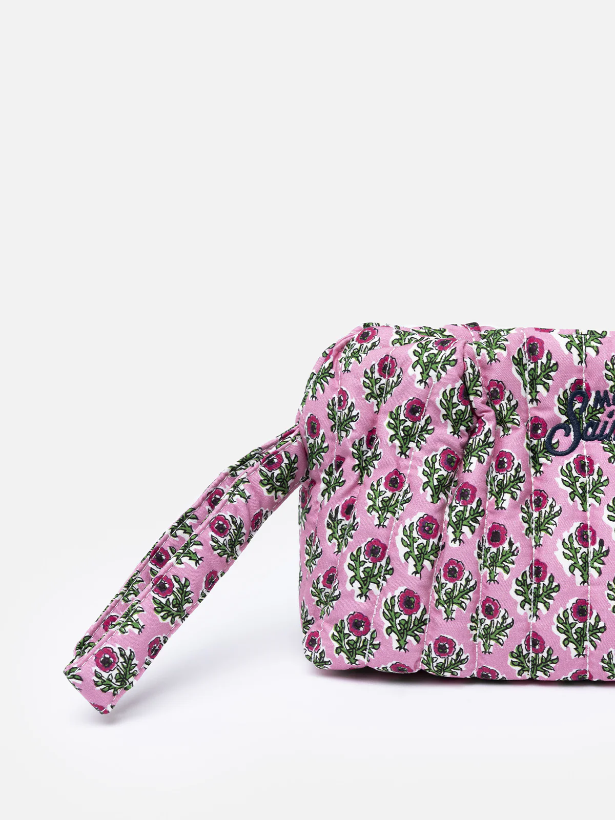 Klein gewatteerd clutch-tasje met bloemenapplicatie