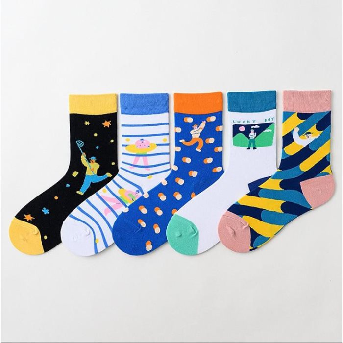calcetines de algodón de media caña a rayas para nadar, calcetines de algodón jacquard con personalidad, calcetines de algodón para mujer, calcetines deportivos coreanos con dibujos animados para primavera