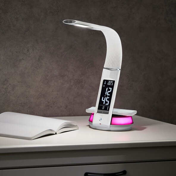 Lampă de birou LED cu încărcare wireless, albă