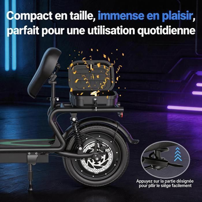 Monopattino elettrico da 500W con sedile e cestino, ESBSPRO, autonomia 64 km, pneumatici da 14”, velocità massima 35 km/h, pieghevole, app